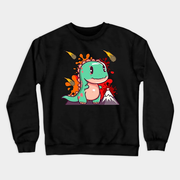 Dinosaur cute Volcan Crewneck Sweatshirt by VectX